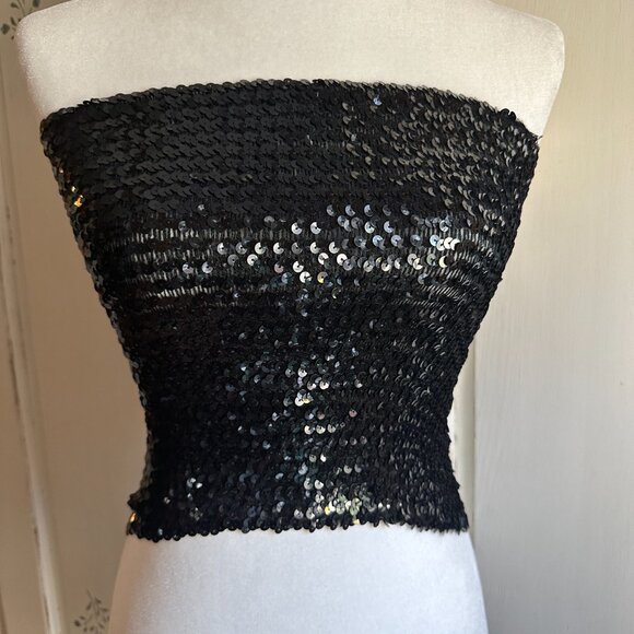 Black Sequin Tube Top by Karlie Disco Club Strapless - Picture 4 of 4